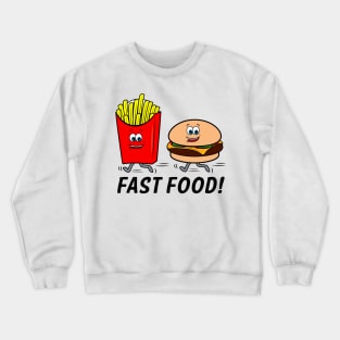 Fast Food: Cartoon Cheeseburger and Fries Crewneck Sweatshirt